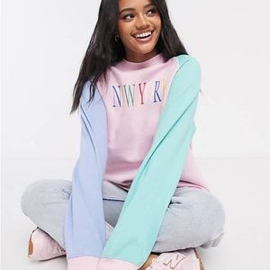 Daisy Street oversized color-block raglan sweatshirt with vintage 'New York'
